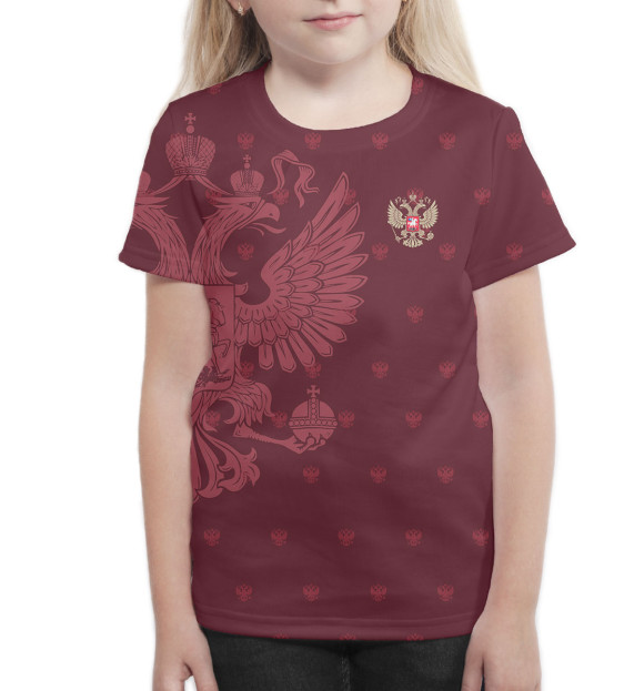 Футболка для девочек с изображением Герб России цвета Белый