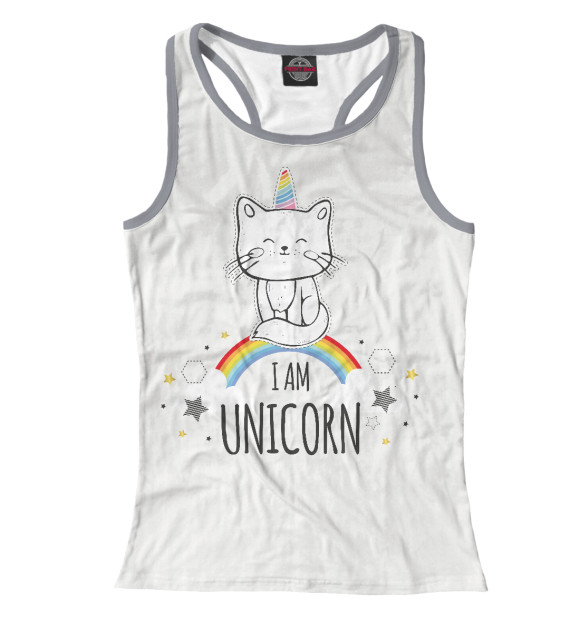 Женская майка-борцовка с изображением Unicorn Cat цвета Белый