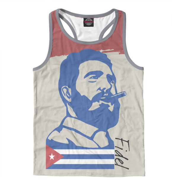 Мужская майка-борцовка с изображением Фидель Кастро - Куба цвета Белый