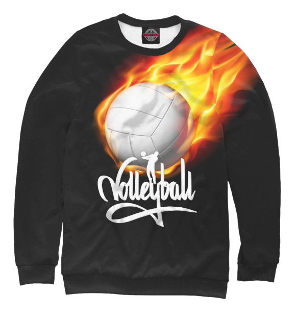 Мужской свитшот с изображением Волейбольный мяч в огне цвета Белый