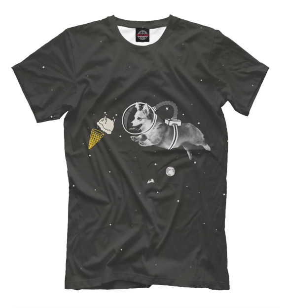 Мужская футболка с изображением Space Welsh Corgi цвета Темно-красный