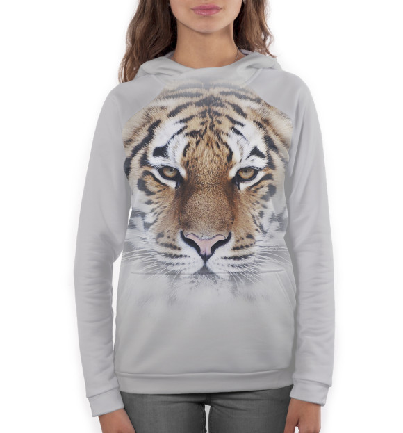 Женское худи с изображением Тигр цвета Белый