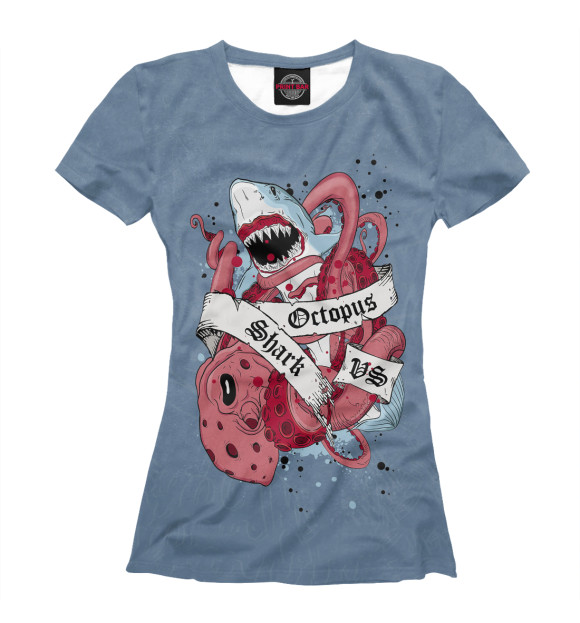 Футболка для девочек с изображением Shark vs Octopus цвета Белый