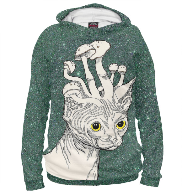 Мужское худи с изображением Кот цвета Белый