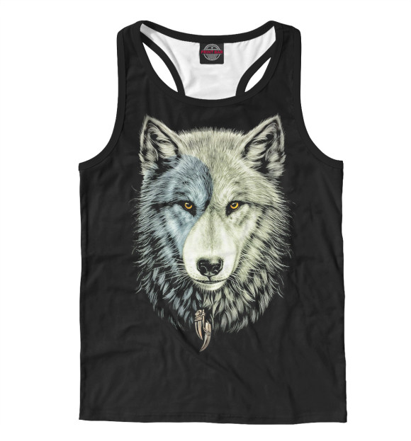 Мужская майка-борцовка с изображением Волк цвета Белый