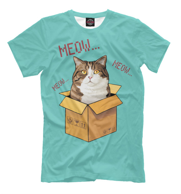 Мужская футболка с изображением MEOW цвета Грязно-голубой