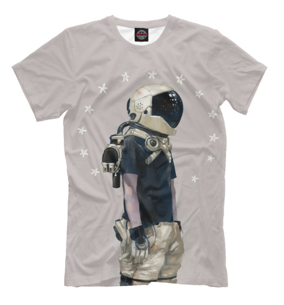 Мужская футболка с изображением Космонавт цвета Бежевый