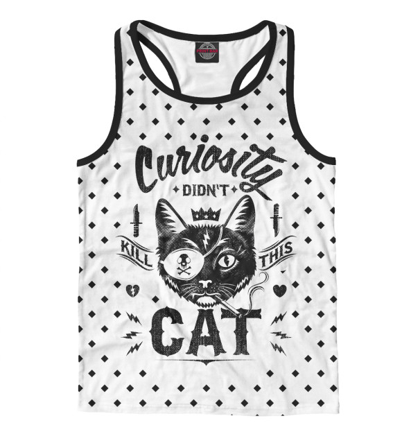 Мужская майка-борцовка с изображением Curiosity Cat цвета Белый