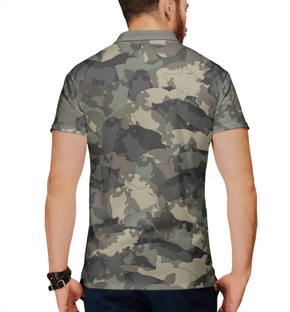 Мужское поло с притом Камуфляж с толстыми котами цвета Белый Мужское поло с изображением Камуфляж с толстыми котами цвета Белый