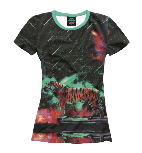 Футболка для девочек с изображением Space tiger цвета Белый