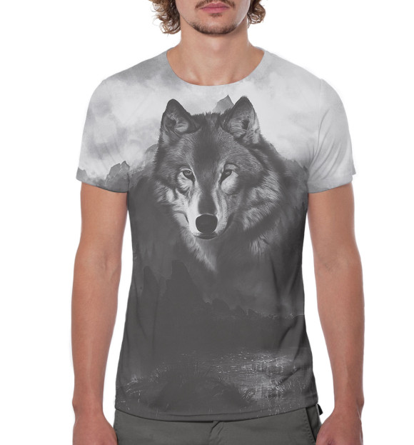 Мужская футболка с изображением Волки цвета Белый
