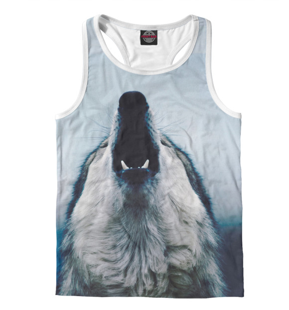 Мужская майка-борцовка с изображением Волк цвета Белый