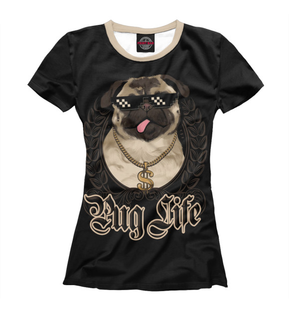 Женская футболка с изображением Pug life цвета Белый