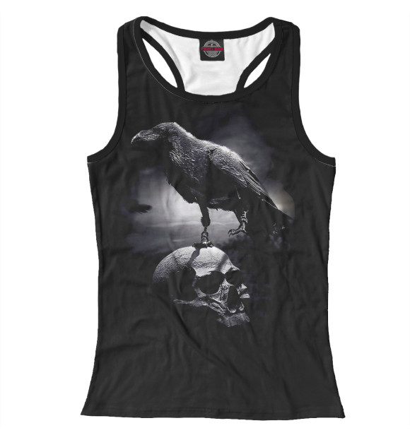 Женская майка-борцовка с изображением Ворон и череп цвета Белый