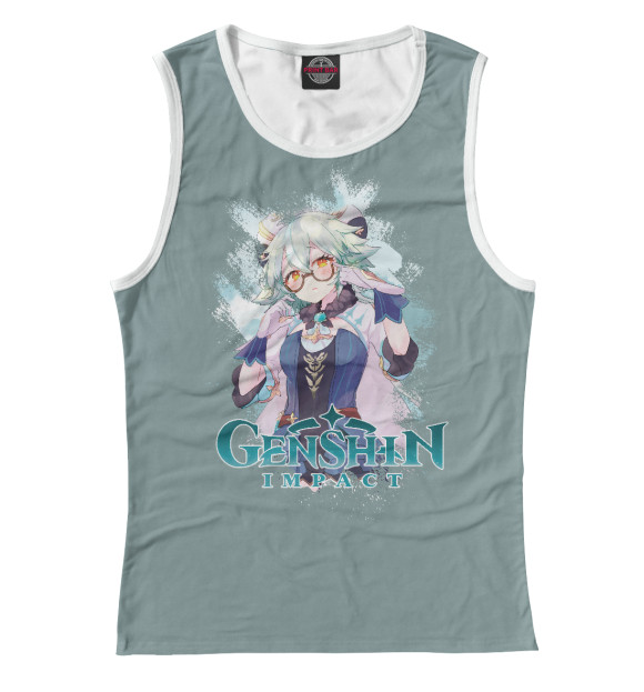 Майка для девочки с притом Сахароза   Genshin Impact цвета Белый Майка для девочки с изображением Сахароза   Genshin Impact цвета Белый