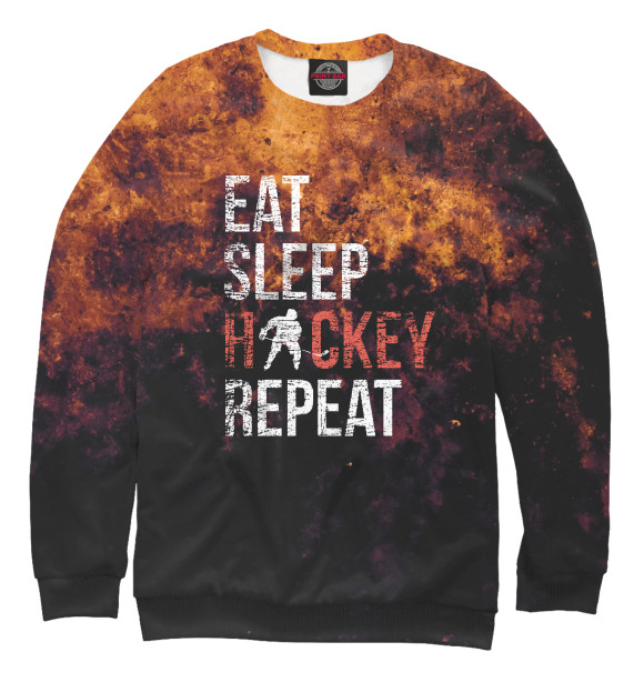 Свитшот для девочек с изображением Eat Sleep Hockey Repeat цвета Белый
