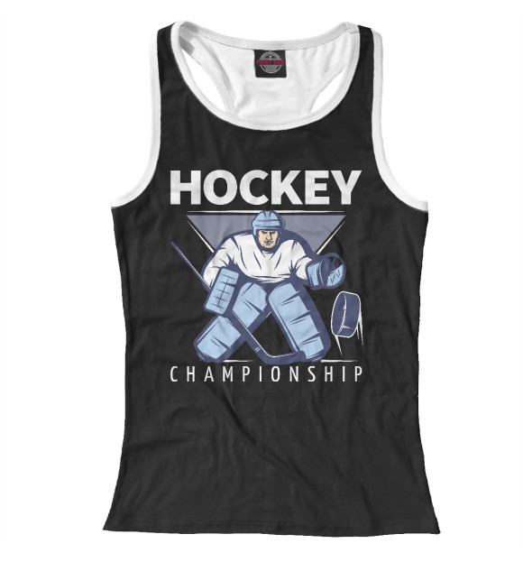 Женская майка-борцовка с изображением Хоккеист цвета Белый