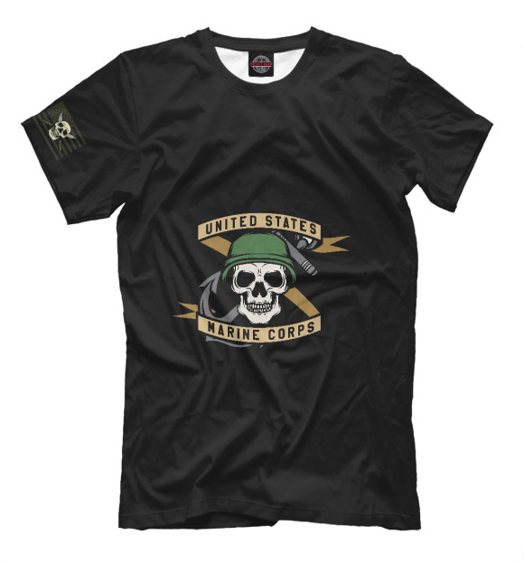 Мужская футболка с изображением Морская пехота США цвета Черный