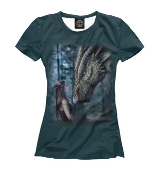 Женская футболка Девушка и дракон