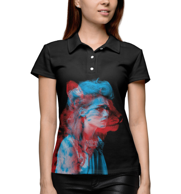 Женское поло с изображением Девушка кошка 3D цвета Белый