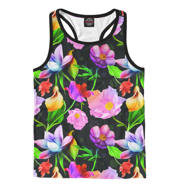 Мужская майка-борцовка с изображением Яркие Цветы цвета Белый