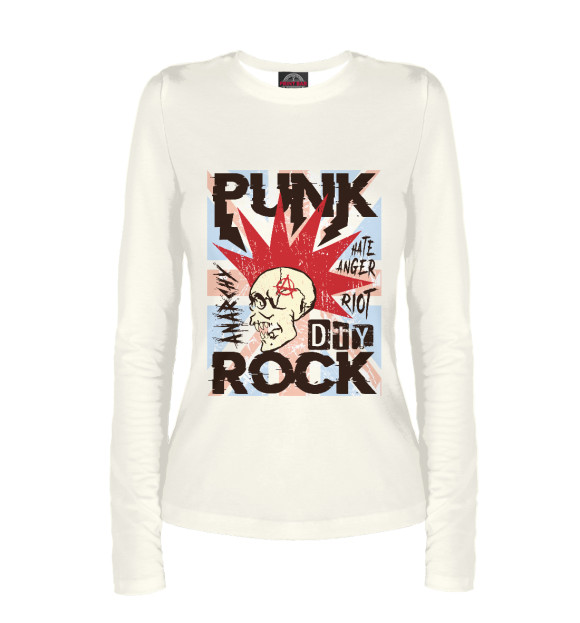 Женский лонгслив с притом Punk Rock цвета Белый Женский лонгслив с изображением Punk Rock цвета Белый