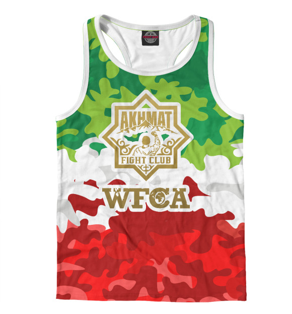 Мужская майка-борцовка с изображением Ахмат и чеченский флаг камуфляж цвета Белый
