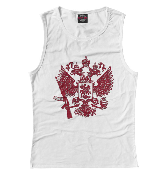 Майка для девочки с изображением Герб РФ с автоматом цвета Белый