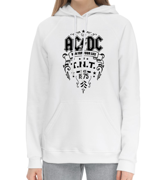 Женский хлопковый худи с изображением AC/DC цвета Белый