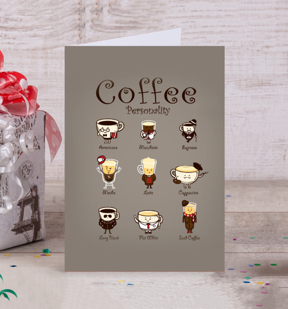 Открытка с притом Coffee Personality цвета Белый Открытка с изображением Coffee Personality цвета Белый