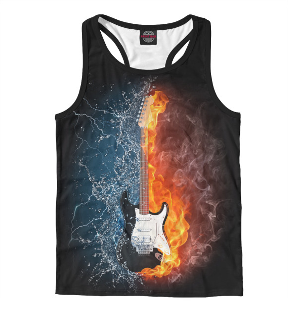 Мужская майка-борцовка с изображением Гитара в огне и воде цвета Белый
