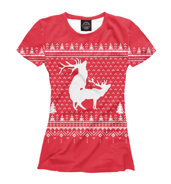 Женская футболка с изображением Свитер с оленями цвета Белый