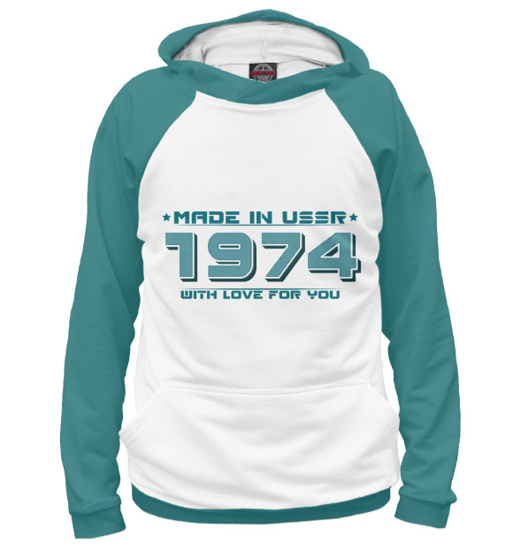 Женское худи с изображением Made in USSR 1974 цвета Белый