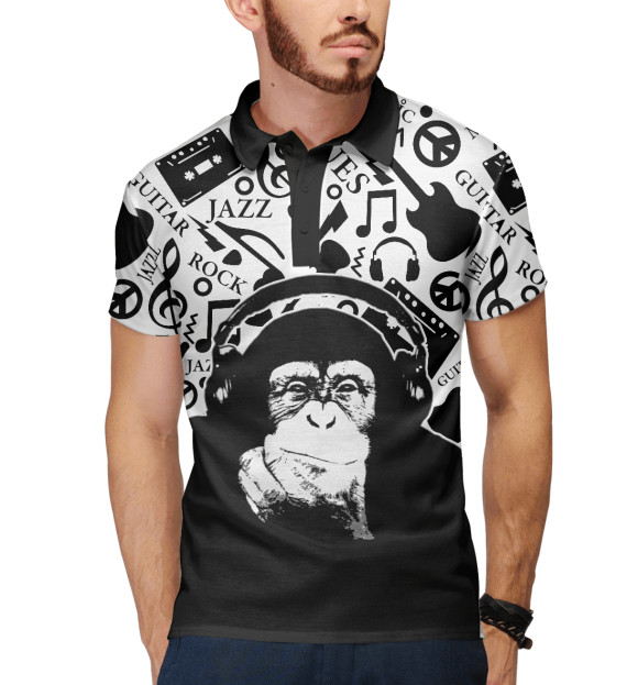 Мужское поло с изображением Шимпанзе в наушниках цвета Белый