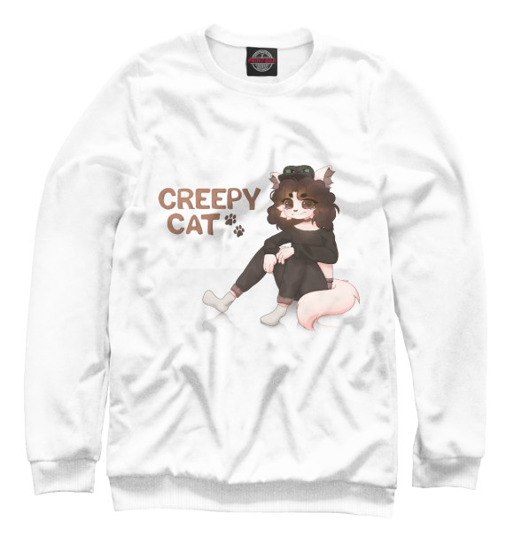 Свитшот для мальчиков с изображением Creepy cat цвета Белый
