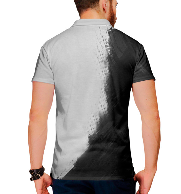 Мужское поло с изображением Чёрный кот цвета Белый