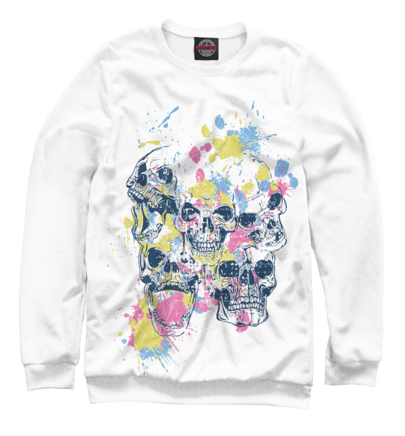 Мужской свитшот с изображением Color Skulls цвета Белый