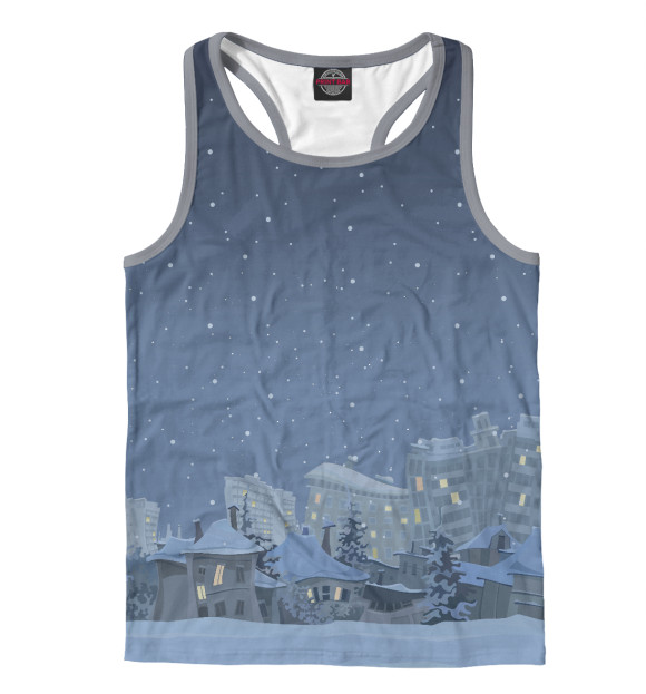 Мужская майка-борцовка с изображением Зимний город цвета Белый