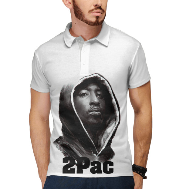 Мужское поло с изображением 2Pac цвета Белый