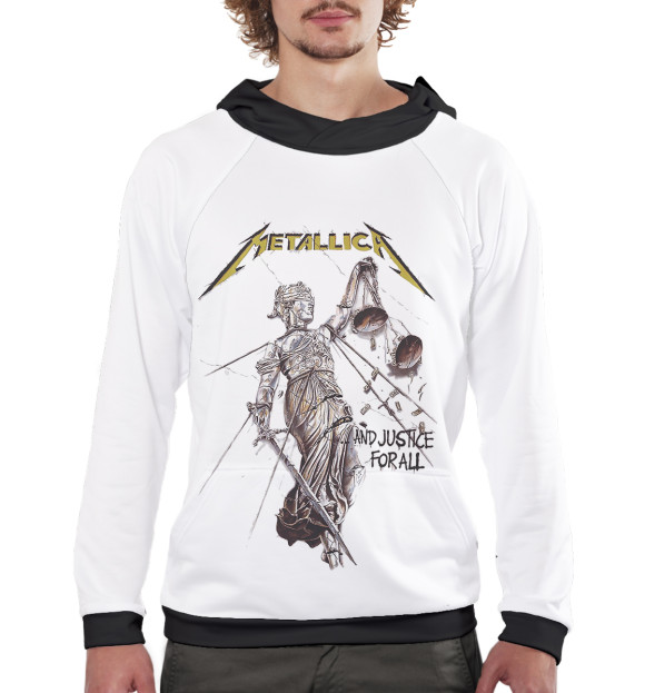 Мужское худи с изображением Metallica And Justice for All цвета Белый