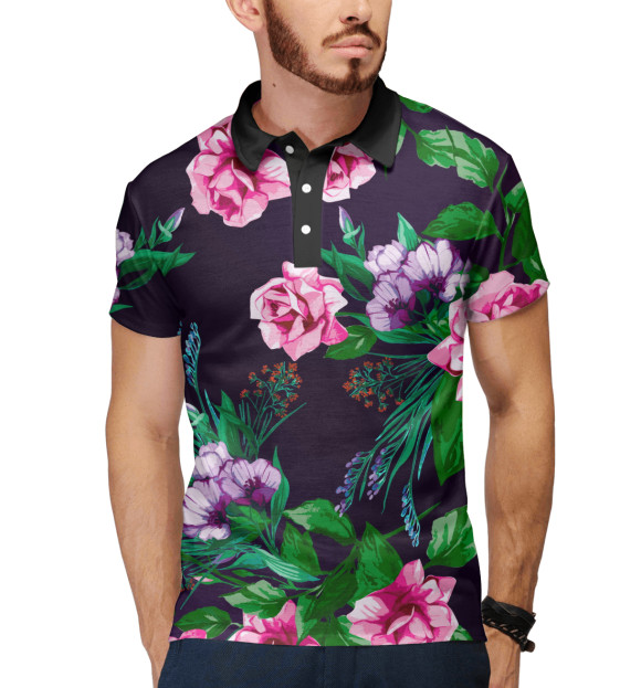 Мужское поло с изображением Цветы цвета Белый