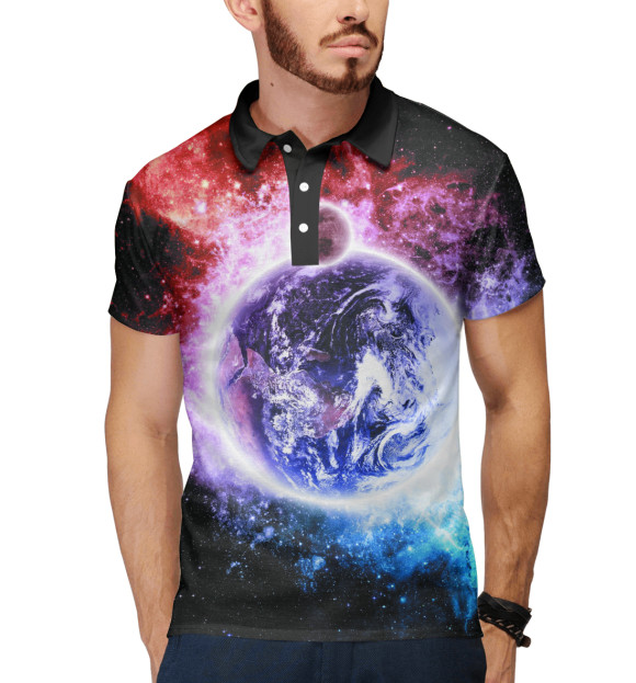 Мужское поло с изображением Мир цвета Белый