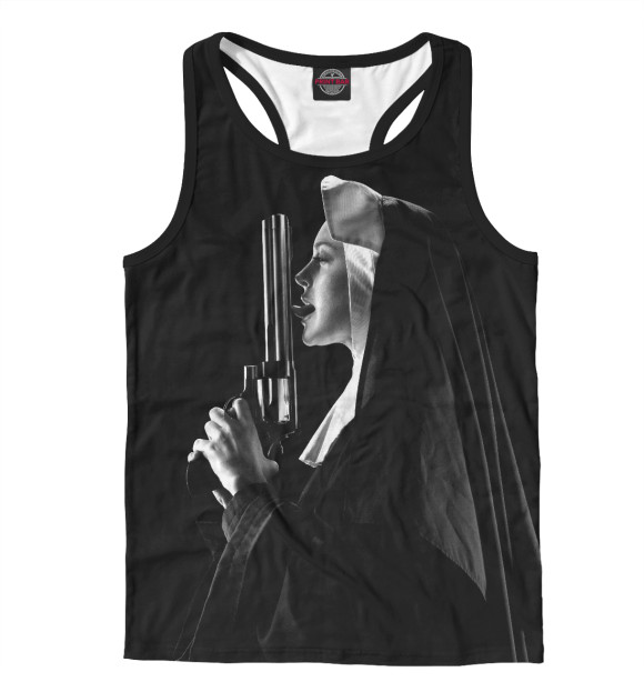 Мужская майка-борцовка с изображением Монашка с пистолетом цвета Белый