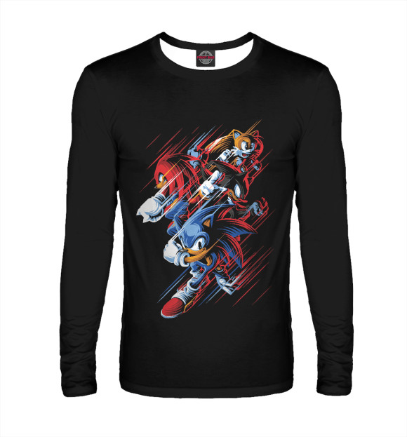 Мужской лонгслив с изображением Соник цвета Белый