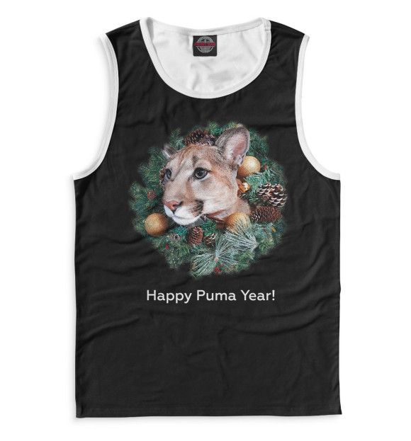 Мужская майка с изображением Happy Puma Year! цвета Белый