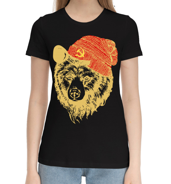 Женская хлопковая футболка с изображением Медведи цвета Черный