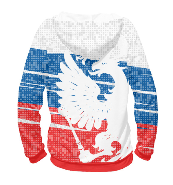 Женское худи с изображением Герб России белый на фоне флага цвета Белый