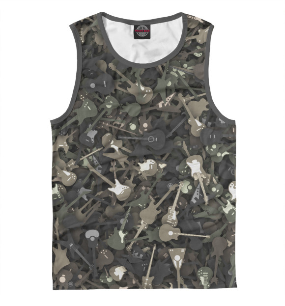 Мужская майка с изображением Камуфляж с гитарами цвета Белый