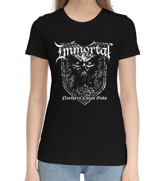 Женская хлопковая футболка с притом Immortal цвета Черный Женская хлопковая футболка с изображением Immortal цвета Черный