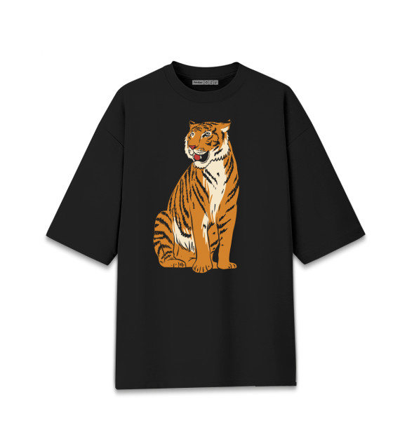 Женская футболка оверсайз с изображением Могущественный тигр цвета Черный